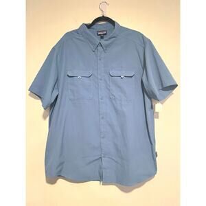 Patagonia Men’s Short‎ Sleeve Button Up Shirt XXL Blue Outdoor Fishing Travel